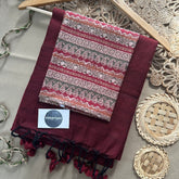 Marun Handloom Khadi Cotton Saree With Designer Print Blouse